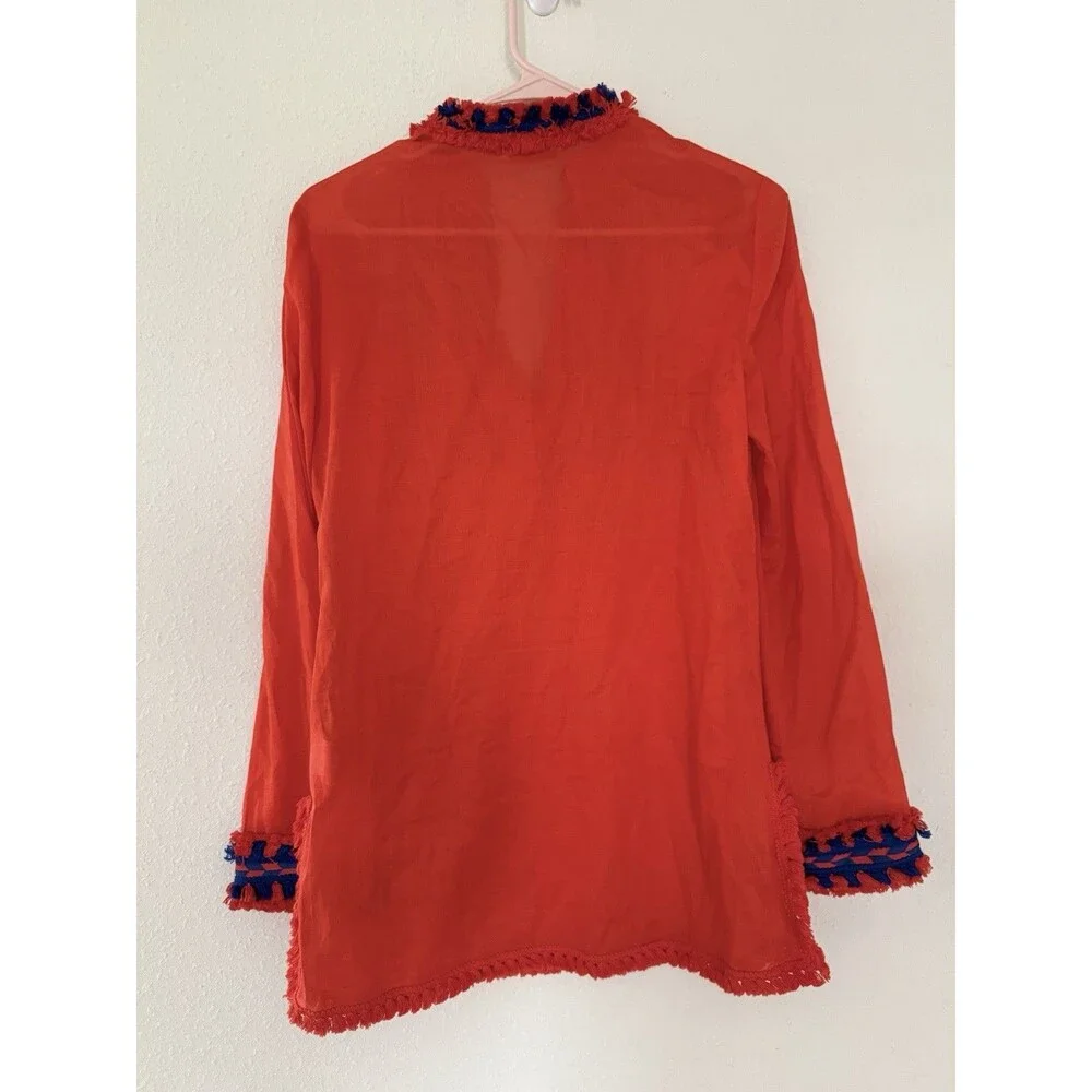 Tory Burch Samba Boho Colorful Fringe Tunic Top Embroidered Resortwear Size 4